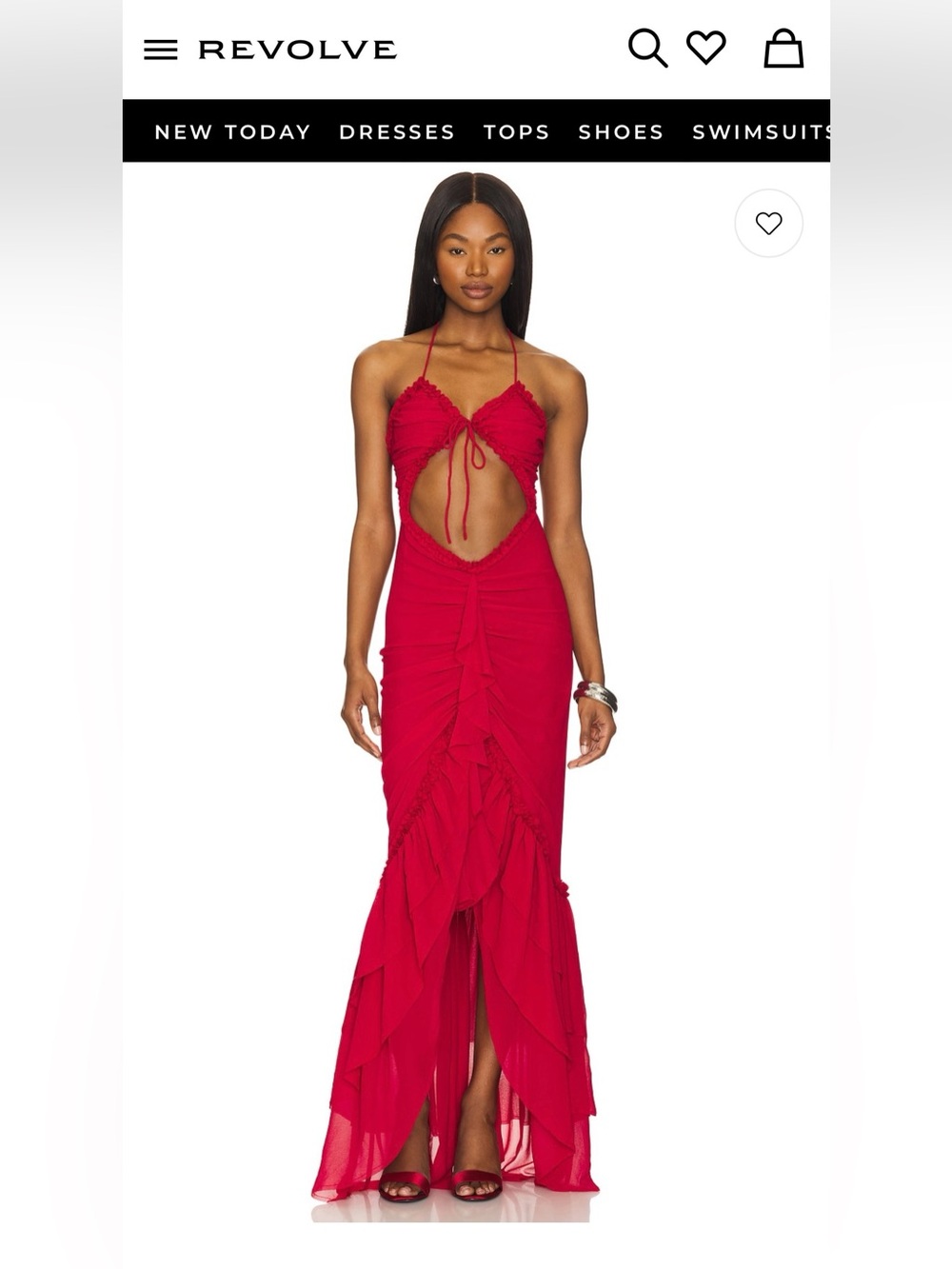 NWT H:hours Red Ruffled Cutout Detail Halter Maxi Dress XXS Never Worn